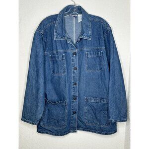 Erika & Co Jacket Womens Large Denim Button Front Utility Chore Pockets Vintage